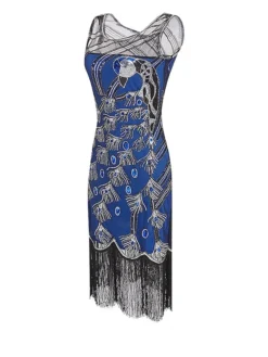 Women's Retro 1920s Fringe Dress Midi Dress Party Holiday Sequins Tassel Fringe Animal Crewneck Sleeveless Regular Fit Spring Fall 2023 Black Red S M L XL -HANs Plus Size Style Shop azpqud1693533788763