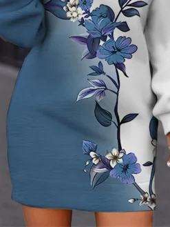 Women's Casual Dress Sweatshirt Dress Winter Dress Floral Ombre Print Crew Neck Mini Dress Fashion Streetwear Outdoor Daily Long Sleeve Loose Fit Blue Fall Winter S M L XL XXL -HANs Plus Size Style Shop azsuwu1694661883165