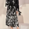 Women's Plus Size Curve Work Dress Semi Formal Dress Fashion Long Dress Maxi Dress Print Crew Neck Long Sleeve Floral Regular Fit Black Fall Winter L XL XXL 3XL 4XL