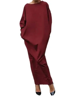 Women's Casual Dress Winter Dress Black Dress Long Dress Maxi Dress Pocket Outdoor Street Daily Active Fashion Crew Neck Long Sleeve 2023 Loose Fit Black Wine Dark Blue Color S M L XL XXL Size -HANs Plus Size Style Shop bbqgoc1695292823095