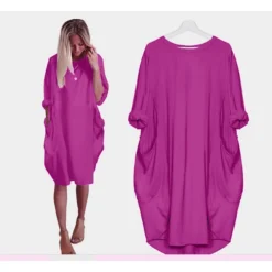 Women's Casual Dress T Shirt Dress Tee Dress Shift Dress Midi Dress Black White Blue 3/4 Length Sleeve Pure Color Pocket Summer Spring Crew Neck Basic Winter Dress Christmas Vacation 2023 S M L XL -HANs Plus Size Style Shop bccdym1677061032454