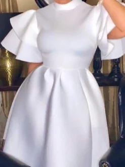 Women‘s Plus Size Curve Party Dress Solid Color Turtleneck Ruched Short Sleeve Spring Fall Stylish Elegant Prom Dress Midi Dress Formal Party Dress -HANs Plus Size Style Shop bcjmkr1651653283376