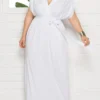 Women's Plus Size Party Dress Solid Color V Neck Short Sleeve Summer Spring Elegant Casual Prom Dress Maxi Long Dress Party Daily Dress