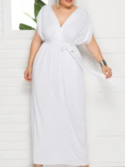 Women's Plus Size Party Dress Solid Color V Neck Short Sleeve Summer Spring Elegant Casual Prom Dress Maxi Long Dress Party Daily Dress