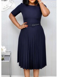 Women‘s Plus Size Curve Party Dress Solid Color Crew Neck Ruched Short Sleeve Spring Fall Work Formal Prom Dress Knee Length Dress Party Work Dress Loose Fit -HANs Plus Size Style Shop bcyaql1620625707255