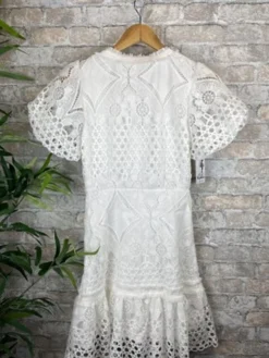 Women's Casual Dress Lace Dress White Dress Mini Dress Lace Up Street Holiday Vacation Fashion Streetwear V Neck Short Sleeve 2023 Slim White Color S M L XL XXL Size -HANs Plus Size Style Shop bcychl1685436062876