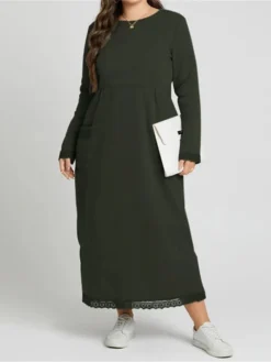 Women's Casual Dress Sweatshirt Dress Winter Dress Long Dress Maxi Dress Ruched Pocket Outdoor Daily Going Out Fashion Streetwear Crew Neck Long Sleeve 2023 Loose Fit Black Wine Purple Color S M L XL -HANs Plus Size Style Shop bdlxkm1693813477070