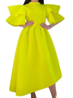 Women‘s Plus Size Curve Party Dress Solid Color Crew Neck Half Sleeve Spring Fall Elegant Modern Maxi Long Dress Formal Party Dress -HANs Plus Size Style Shop bebvyl1669704986156