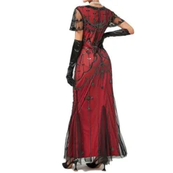 Women's Retro 1920s Sequin Dress Long Dress Maxi Dress Party Halloween Sequins Mesh Floral V Neck Short Sleeve Regular Fit Spring Fall 2023 Black Red XS S M L -HANs Plus Size Style Shop bernih1692857597044