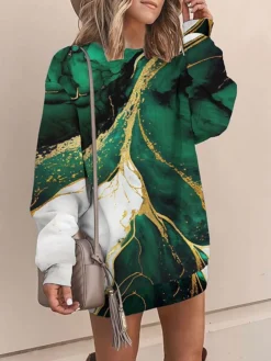 Women's Casual Dress Sweatshirt Dress Mini Dress Warm Fashion Outdoor Vacation Going Out Crew Neck Print Multi Color Loose Fit Pink Royal Blue Blue S M L XL XXL