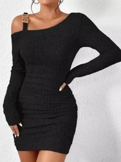 Women's Casual Dress Bodycon Sheath Dress Mini Dress Ruched Cold Shoulder Outdoor Street Daily Active Fashion One Shoulder Long Sleeve 2023 Regular Fit Black Gray Color S M L XL XXL Size -HANs Plus Size Style Shop bhohgh1692936834564
