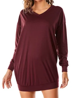 Women's Casual Dress Sweatshirt Dress Shift Dress Mini Dress Pocket Outdoor Street Daily Active Fashion V Neck Long Sleeve 2023 Loose Fit Black Wine Dark Grey Color S M L XL XXL Size -HANs Plus Size Style Shop bitgpt1694591869528