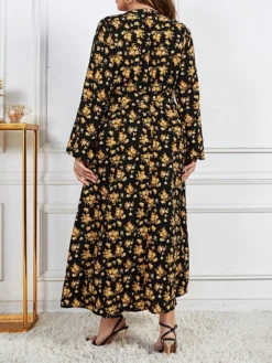 Women's Plus Size Curve Party Dress Swing Dress Empire Waist Dresses Long Dress Maxi Dress Black Long Sleeve Floral Print Spring Fall Winter V Neck Fashion Winter Dress Birthday Wedding Guest XL XXL -HANs Plus Size Style Shop bjbsqd1692156451485