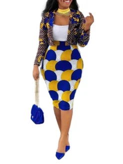 Women‘s Plus Size Curve Flattering Dresses Apple Shaped Dress Wedding Guest Work Dress Dress Set Sheath Dress Solid Color Geometric Midi Dress Long Sleeve Print Crew Neck Elegant Summer Spring Dress -HANs Plus Size Style Shop bjtdmi1678257377050