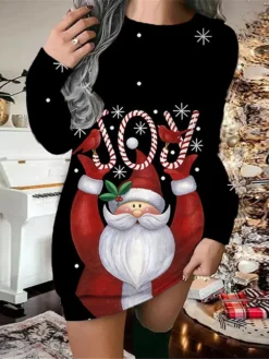 Women's Christmas Sweatshirt Dress Shift Dress Black Navy Blue Long Sleeve Letter Print Winter Fall Autumn Fashion Christmas Daily Loose Fit 2022 S M L XL XXL 3XL -HANs Plus Size Style Shop bkdlaf1667797953322