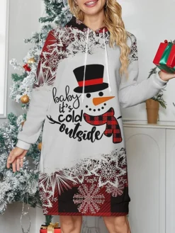 Women's Christmas Casual Dress Hoodie Dress Mini Dress Warm Fashion OutdoorHoliday V Neck Print Santa Claus Snowman Snowflake Loose Fit Black Wine Gray S M L XL XXL -HANs Plus Size Style Shop bnkyrg1695722028028