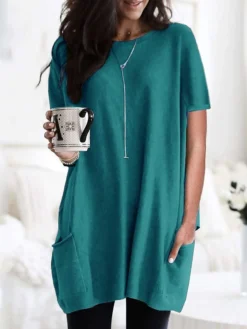 Women's Mini Dress ArmyGreen Malachite Green Black Short Sleeve Pure Color Spring Summer Crew Neck Boom Sale Dress S M L XL 2XL 3XL 4XL 5XL -HANs Plus Size Style Shop bnwpbi1624259799299