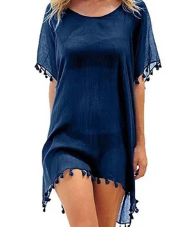 Women's Swimwear Cover Up Beach Dress Normal Swimsuit Ruffle Solid Color Wine Red Black Pink Red Green Bathing Suits Sports Active Vacation -HANs Plus Size Style Shop bolgpj1689565102375