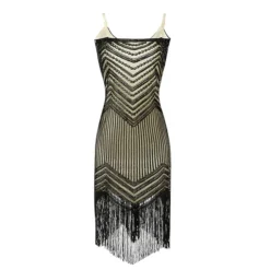 Women's Retro 1920s Fringe Dress Midi Dress Party Halloween Sequins Tassel Fringe Geometric Spaghetti Strap Sleeveless Regular Fit Spring Fall 2023 Silver Black S M L XL -HANs Plus Size Style Shop bootsk1692615915905