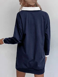 Women's Casual Dress Sweatshirt Dress Winter Dress Letter Patchwork Print Shirt Collar Mini Dress Fashion Streetwear Outdoor Street Long Sleeve Loose Fit Black Army Green Dark Blue Fall Winter S M L -HANs Plus Size Style Shop bpbikk1693556891805