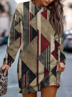Women's Casual Dress Plaid Dress Sweatshirt Dress Geometric Plaid Print Crew Neck Mini Dress Fashion Streetwear Outdoor Daily Long Sleeve Loose Fit Pink Blue Fuchsia Fall Winter S M L XL XXL -HANs Plus Size Style Shop bpgzxx1693819555097