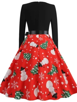 Women's Christmas Casual Dress Swing Dress Vintage Dress Midi Dress Green Blue Light Red Long Sleeve Santa Claus Bow Winter Fall Autumn V Neck Slim 2022 S M L XL XXL 3XL -HANs Plus Size Style Shop bqdfnh1666776946885