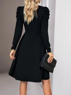 Women's Casual Dress Plain Dress Empire Waist Dresses Midi Dress Ruched Outdoor Daily Holiday Fashion Modern V Neck Long Sleeve 2023 Regular Fit Black Green Khaki Color S M L XL Size -HANs Plus Size Style Shop bqhlem1692081753769