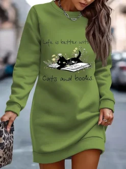 Women's Sweatshirt Dress Casual Dress Mini Dress Warm Fashion Outdoor Vacation Going Out Crew Neck Print Print Regular Fit White Blue Fuchsia S M L XL XXL