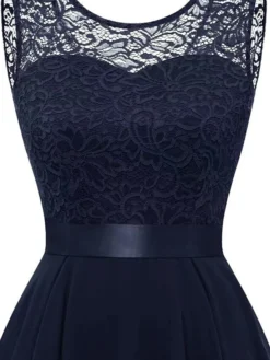 Women‘s Plus Size Curve Black Dress Easter Dress Lace Sleeveless Party Dress Solid Color Crew Neck Spring Fall Prom Dress Maxi Dress Party Club Dress Dress -HANs Plus Size Style Shop brgopw1650968966897