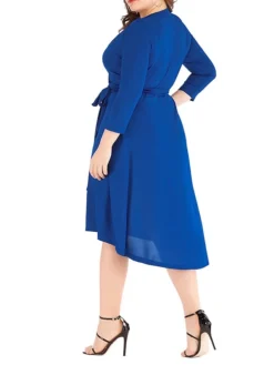 Women‘s Plus Size Curve Work Dress Semi Formal Dress Wrap Dress Fashion Midi Dress Lace Up V Neck Long Sleeve Plain Regular Fit Black Blue Spring Fall XL XXL 3XL 4XL 5XL -HANs Plus Size Style Shop brnshi1691402328546