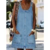 Women's Casual Dress Shift Dress Denim Overall Pinafore Dress Mini Dress Denim Fashion Modern Outdoor Daily Vacation U Neck Pocket Sleeveless Summer Spring 2023 Regular Fit Black Blue Gray Plain S M