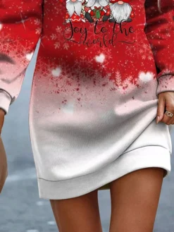 Women's Sweatshirt Dress Casual Dress Mini Dress Warm Fashion Outdoor Vacation Going Out Crew Neck Print Santa Claus Snowflake Regular Fit Wine S M L XL XXL -HANs Plus Size Style Shop bvrvqg1697633604521