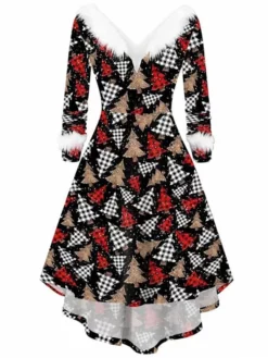 Women's Christmas Casual Dress Swing Dress Light Pink Wine Red White Black Long Sleeve Elk SnowmanTree Feather Print Winter Fall V Neck Vintage ElegantFall Dress 2022 S M L XL XXL -HANs Plus Size Style Shop bvthvf1666003299512