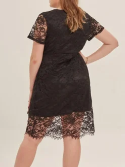 Women's Plus Size Curve Party Dress Lace Dress Cocktail Dress Midi Dress Black Pink Wine Short Sleeve Pure Color Lace Summer Spring Fall V Neck Fashion Birthday Wedding Guest Vacation XL XXL 3XL 4XL -HANs Plus Size Style Shop bvuasa1692165645216