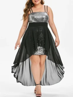 Women's Plus Size Prom Dress Party Dress Sequin Dress Long Dress Maxi Dress Black Wine Purple Sleeveless Pure Color Sequins Spring Fall Winter Spaghetti Strap Fashion Wedding Guest Birthday Evening -HANs Plus Size Style Shop bvwvhc1692177424671