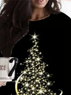 Women‘s Plus Size Christmas Dress Christmas Tree Long Sleeve Winter Fall Casual Festival Mini Dress Going Out Dress -HANs Plus Size Style Shop bwardv1667811772987