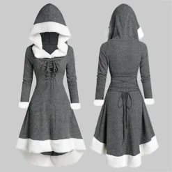 Women's Christmas Hoodie Dress Vintage Dress Midi Dress Green Black Wine Red Gray Long Sleeve Pure Color Patchwork Winter Fall Hooded Vacation Vintage 2022 S M L XL XXL 3XL -HANs Plus Size Style Shop bwgmyd1667295485334