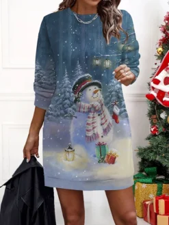 Women‘s Christmas Casual Dress Sweatshirt Dress Mini Dress Warm Fashion Outdoor Holiday Crew Neck Print Santa Claus Snowman Loose Fit Black Red Burgundy S M L XL XXL -HANs Plus Size Style Shop bwwnjw1695637007632
