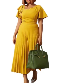 Women‘s Plus Size Curve Party Dress Solid Color V Neck Ruched Short Sleeve Fall Spring Work Prom Dress Maxi Long Dress Party Holiday Dress Ruffle -HANs Plus Size Style Shop bwxxzm1648636996274