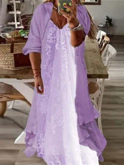 Women‘s Plus Size Curve Two Piece Dress Casual Dress Floral V Neck Maxi Dress Print Half Sleeve Fall Spring Dress Casual Daily Vacation Dress -HANs Plus Size Style Shop bxdfso1649760913094