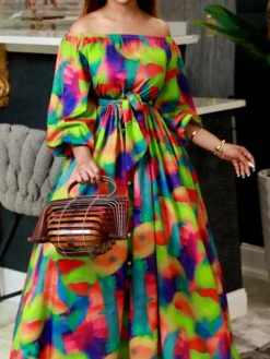 Women‘s Plus Size Curve Casual Dress Swing Dress Graphic Long Dress Maxi Dress Long Sleeve Lace Up Backless Off Shoulder Fashion Holiday Green Summer Spring L XL XXL 3XL -HANs Plus Size Style Shop bxyqeg1678095176485