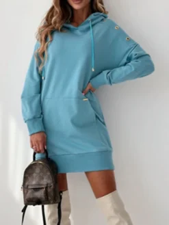Women's Casual Dress Hoodie Dress Mini Dress Active Daily Outdoor Holiday Vacation Hoodie Pocket Solid Color Loose Fit ArmyGreen Black Blue S M L XL XXL -HANs Plus Size Style Shop byxymm1695644525555