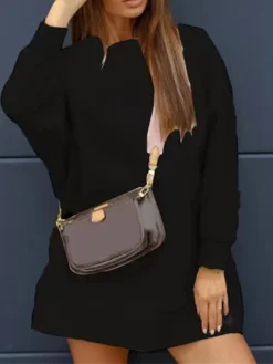 Women's Casual Dress Sweatshirt Dress Winter Dress Mini Dress Patchwork Outdoor Street Daily Active Fashion Crew Neck Long Sleeve 2023 Loose Fit Black White Green Color S M L XL XXL Size -HANs Plus Size Style Shop bzosbk1693539415356