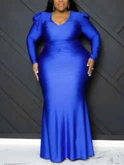 Women‘s Plus Size Curve Party Dress Bodycon Solid Color Long Dress Maxi Dress Long Sleeve Ruched V Neck Elegant Party Camel Black Summer Spring XL XXL 3XL 4XL 5XL -HANs Plus Size Style Shop bzvpym1677925414782