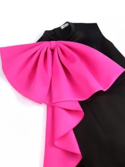 Women's Plus Size Curve Party Dress Cocktail Dress Bodycon Color Block Midi Dress Sleeveless Ruffle Bow Crew Neck Fashion Party Fuchsia Fall Winter XL XXL 3XL 4XL -HANs Plus Size Style Shop cbaxdv1694151485555