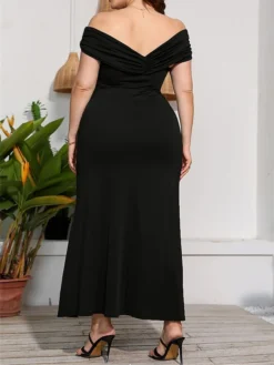 Women‘s Plus Size Curve Party Dress Sheath Dress Formal Dress Solid Color Long Dress Maxi Dress Short Sleeve Twist Split Off Shoulder Fashion Party Black Red Summer Spring L XL XXL 3XL 4XL -HANs Plus Size Style Shop cbpnih1677828183446