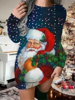 Women's Christmas Sweatshirt Dress Shift Dress Black Navy Blue Long Sleeve Letter Print Winter Fall Autumn Fashion Christmas Daily Loose Fit 2022 S M L XL XXL 3XL