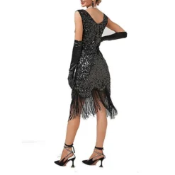 Women's Retro 1920s Fringe Dress Midi Dress Party Halloween Sequins Tassel Fringe Floral V Neck Sleeveless Regular Fit Spring Fall 2023 Black Pink XS S M L -HANs Plus Size Style Shop ccepsq1692612017702