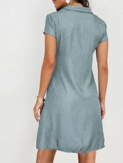 Women's Casual Dress Denim Shirt Dress Midi Dress Denim Classic Modern Outdoor Daily Vacation Shirt Collar Button Pocket Short Sleeve Spring Fall 2023 Loose Fit Black Navy Blue Blue Plain S M L XL 2XL -HANs Plus Size Style Shop ccmzqc1686030498351