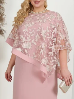 Women's Plus Size Curve Party Dress Lace Dress Cocktail Dress Midi Dress Pink Blue Half Sleeve Floral Lace Summer Spring Fall Crew Neck Fashion Birthday Wedding Guest Vacation L XL XXL 3XL 4XL 5XL -HANs Plus Size Style Shop ccoiae1692157173970